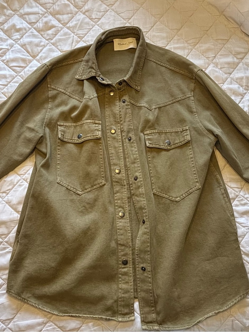 Mustard Seed Olive Button-Front Shirt Jacket